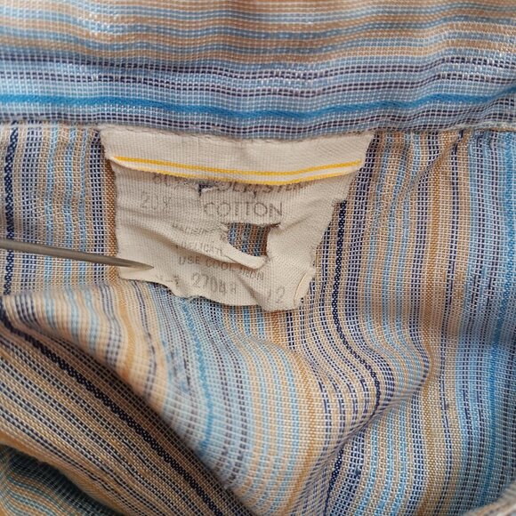 Medium True Vintage Boho Striped Button-Down Blouse Shirt Pastel Blue/Beige 70s - Picture 7 of 7